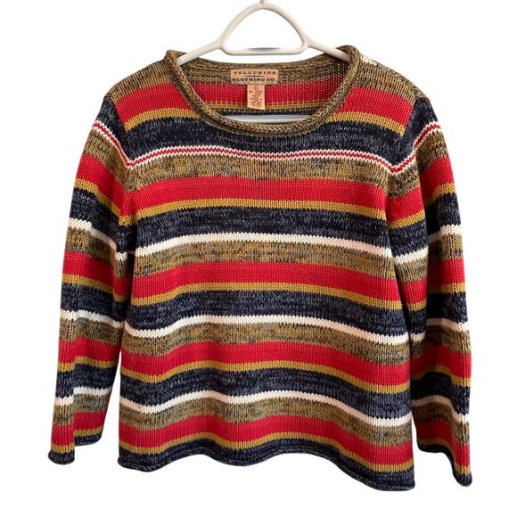 Telluride Clothing Co Striped Cotton Sweater Size LRG Retro Fall Knit Pullover - Picture 1 of 9